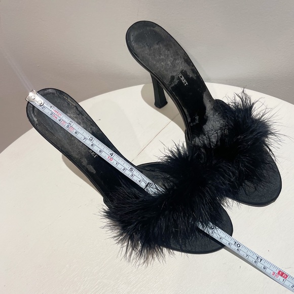 Vintage 90s Victoria Secret Black Boa Satin Heels/Pumps - Picture 5 of 9